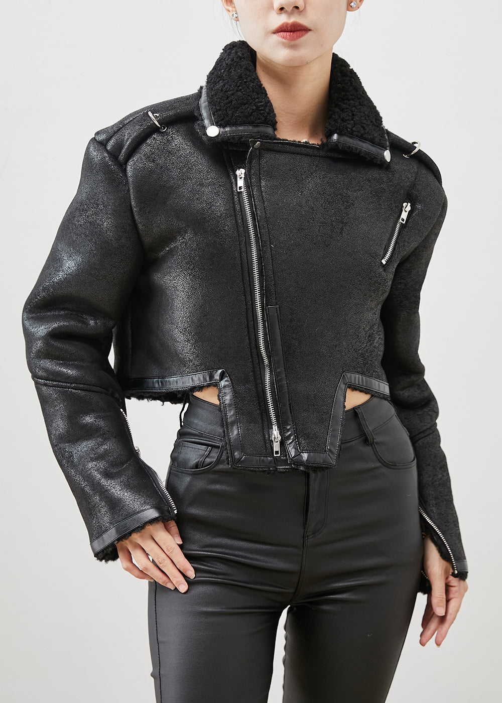 WW | Patchwork Faux Fur Jackets Asymmetrical Zipper Winter
