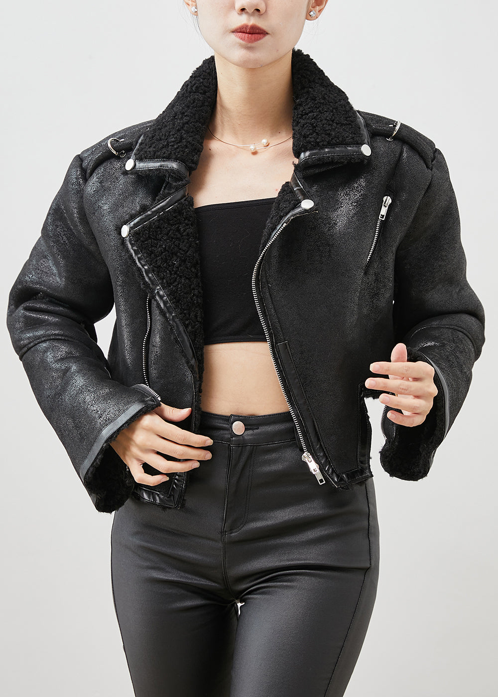 WW | Patchwork Faux Fur Jackets Asymmetrical Zipper Winter