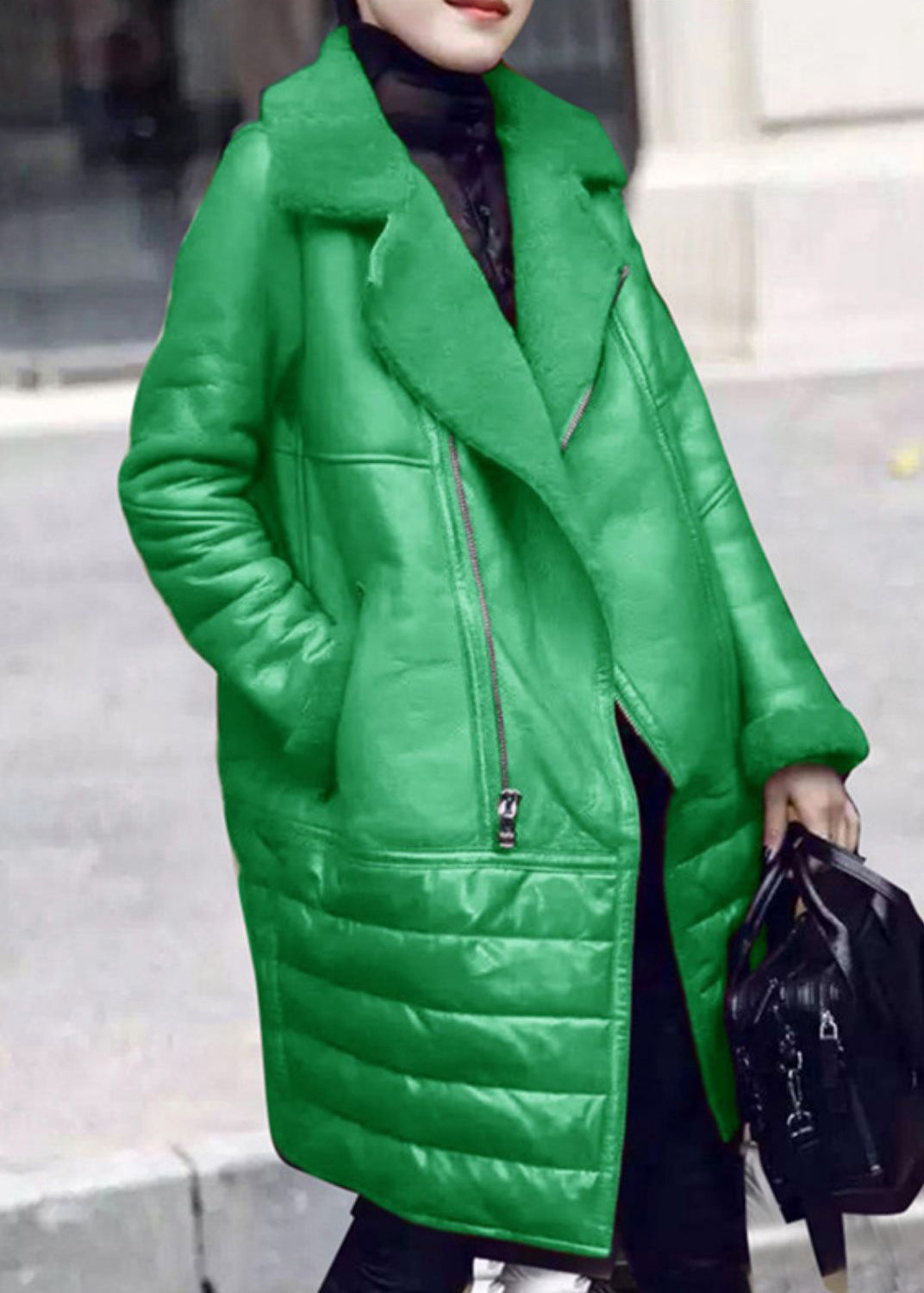 WW | Pocket Patchwork 90% Duck Down Coats Zipper Long Sleeve