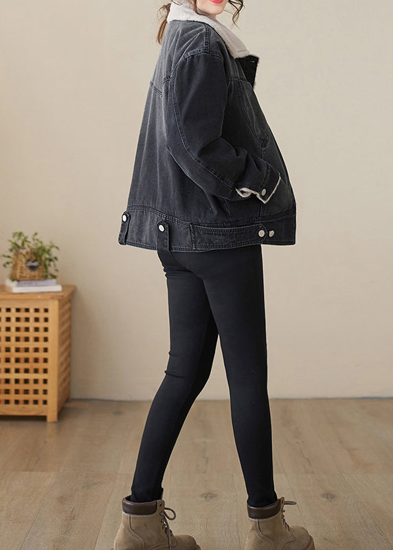 WW | Taschen Patchwork Warm Fleece Denim Jacken Peter Pan Kragen Winter
