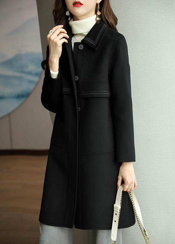WW | Patchwork Wool Coats Peter Pan Collar Long Sleeve