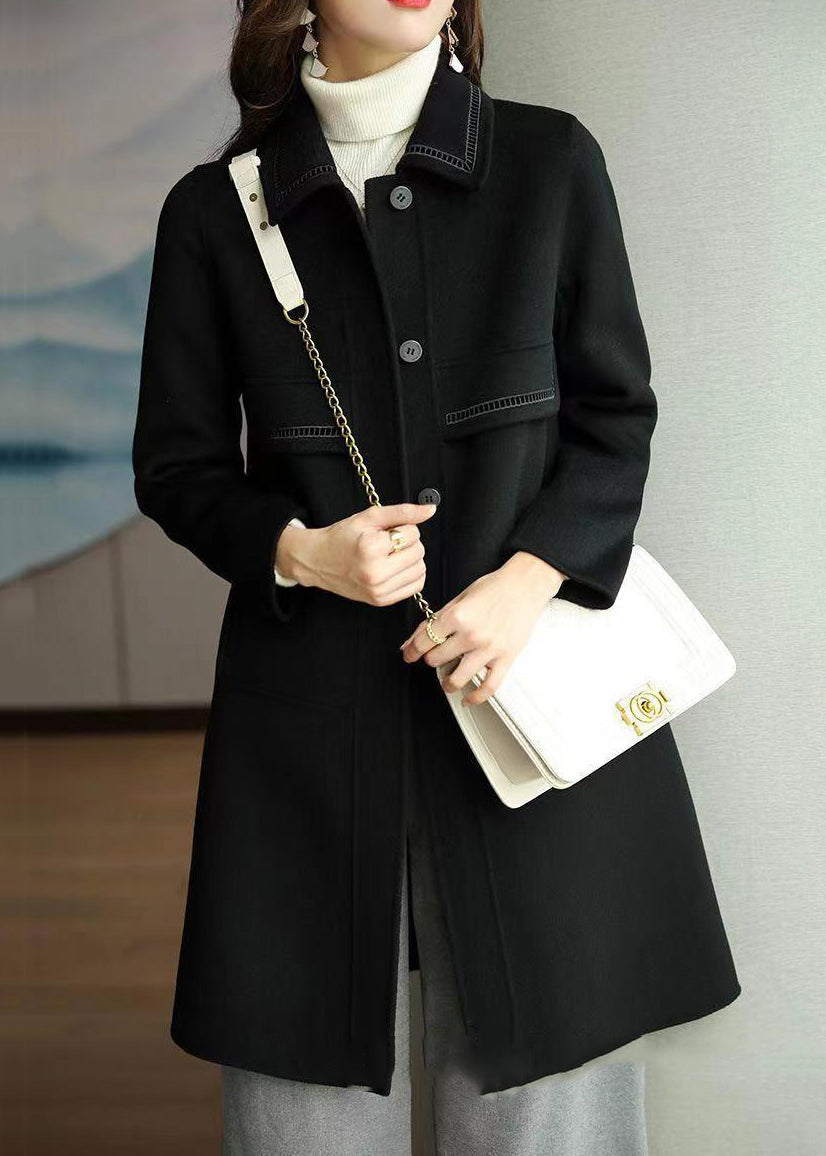 WW | Patchwork Wool Coats Peter Pan Collar Long Sleeve