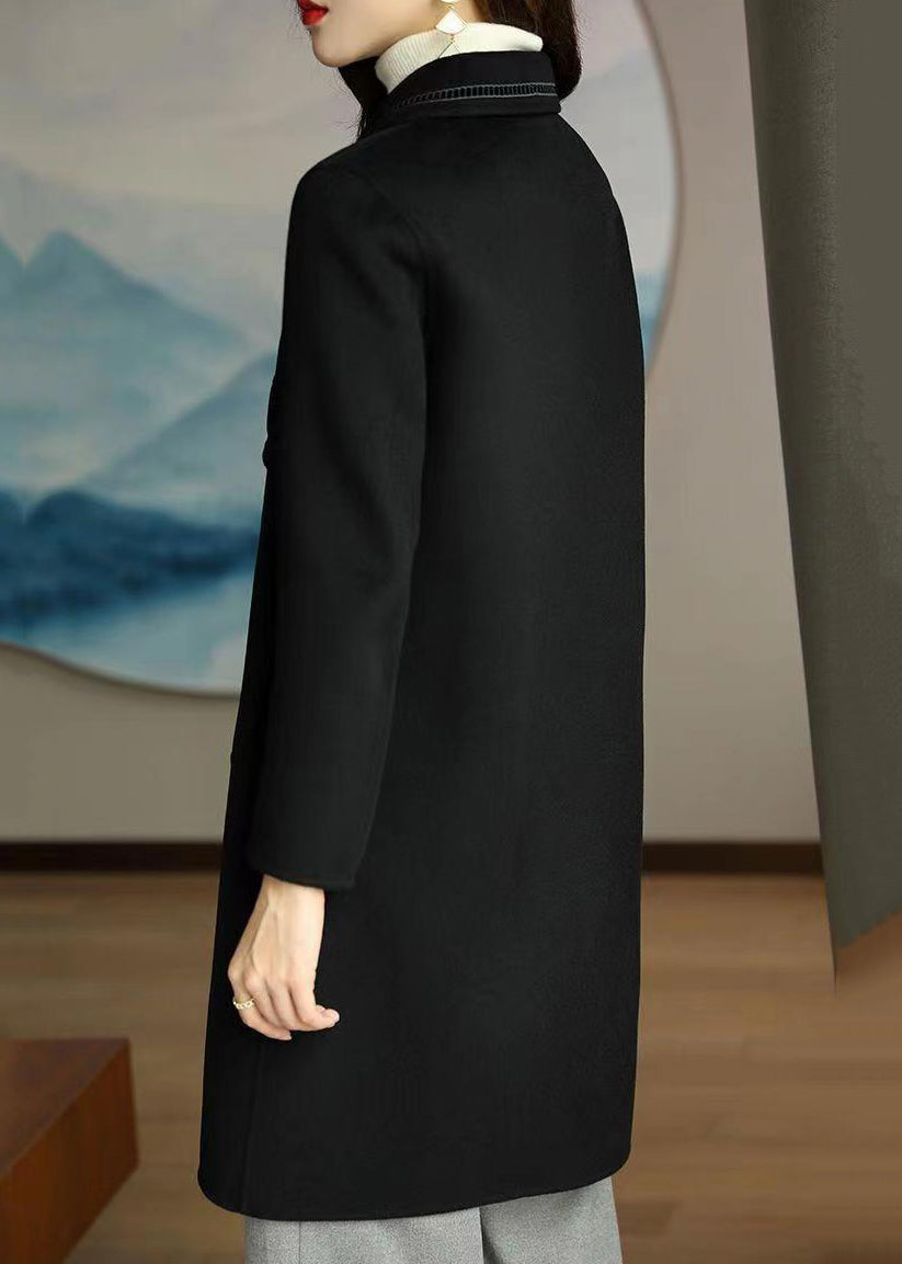 WW | Patchwork Wool Coats Peter Pan Collar Long Sleeve