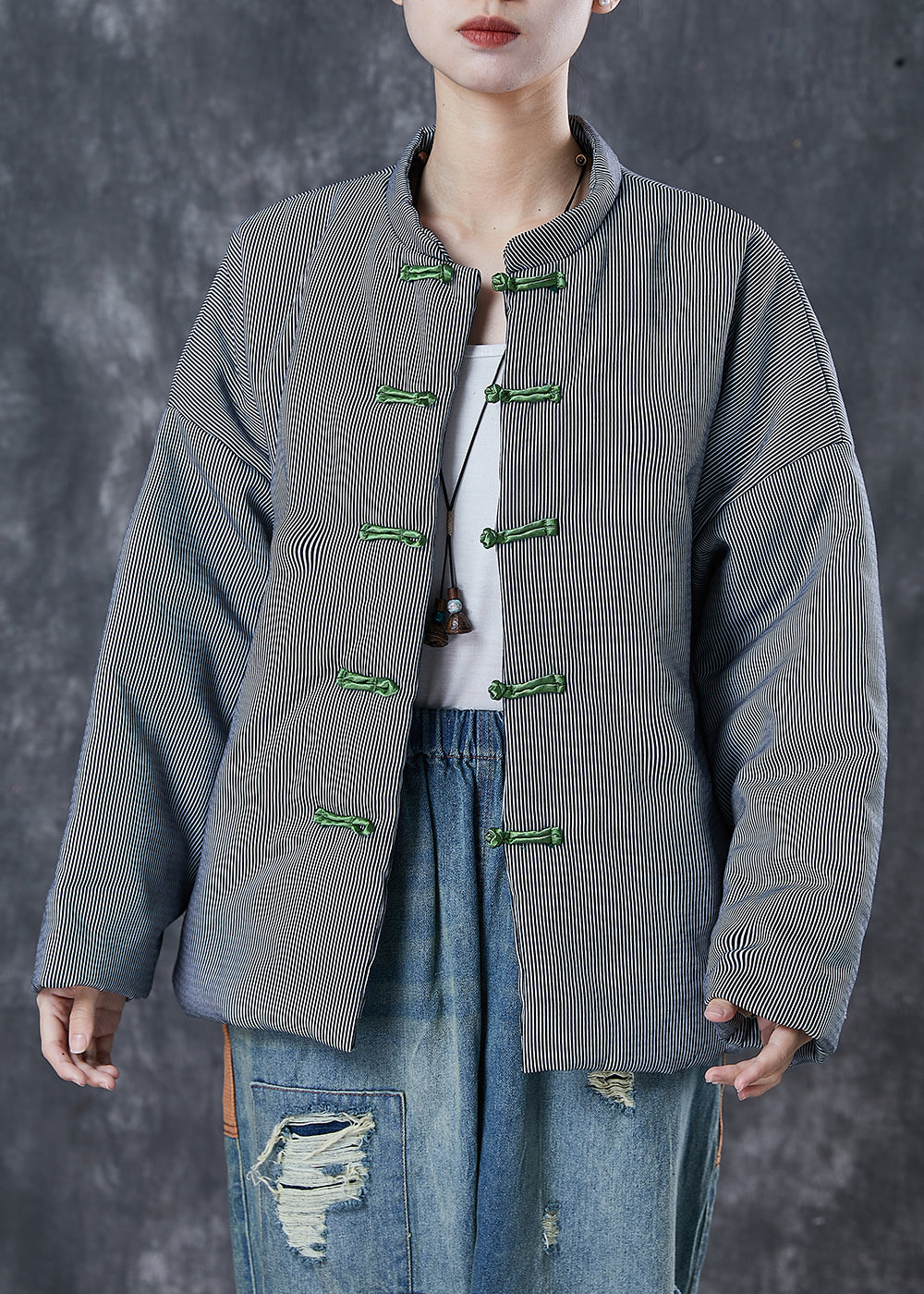 WW | Striped fine cotton filled jackets with Chinese knot Winter