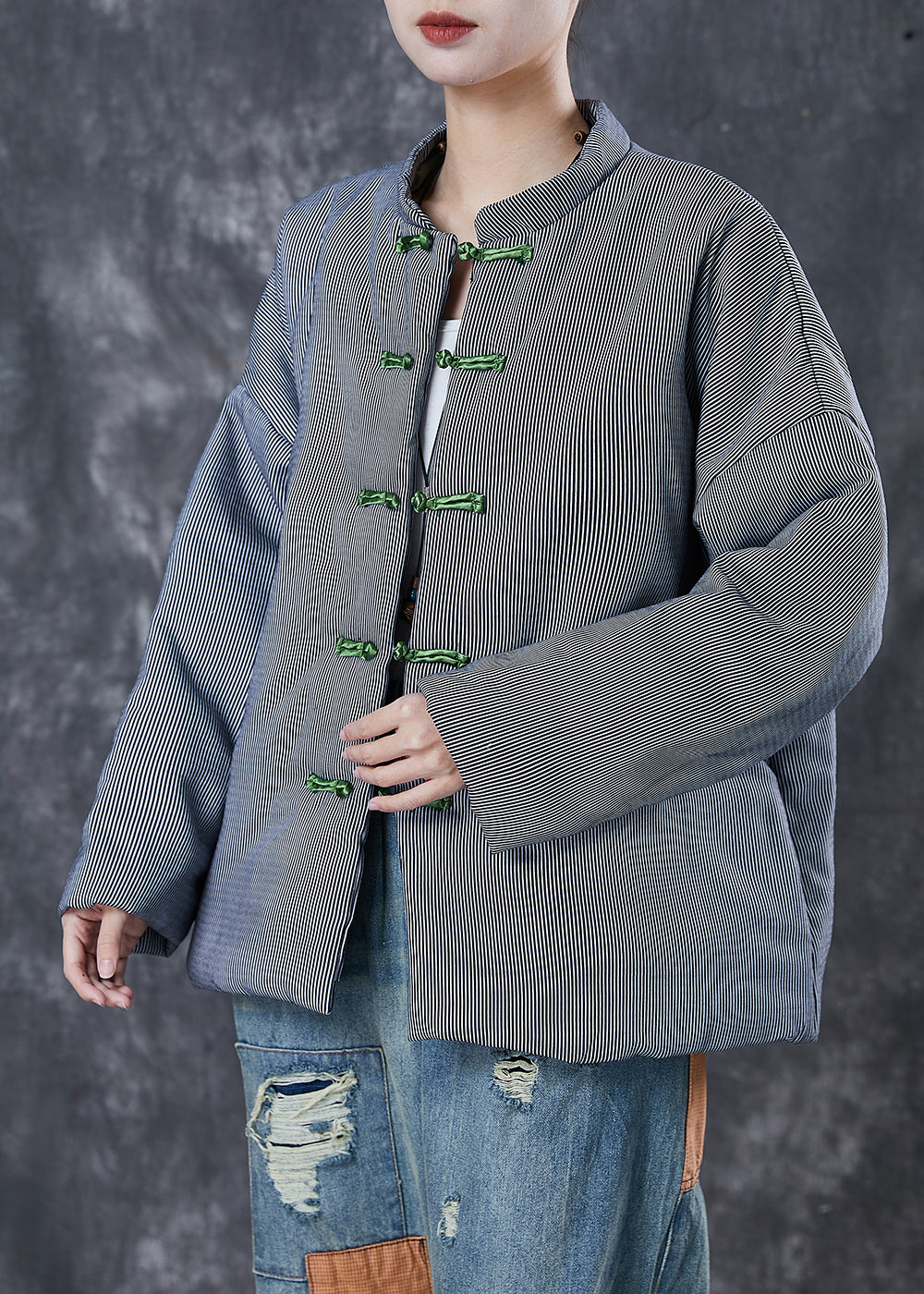 WW | Striped fine cotton filled jackets with Chinese knot Winter