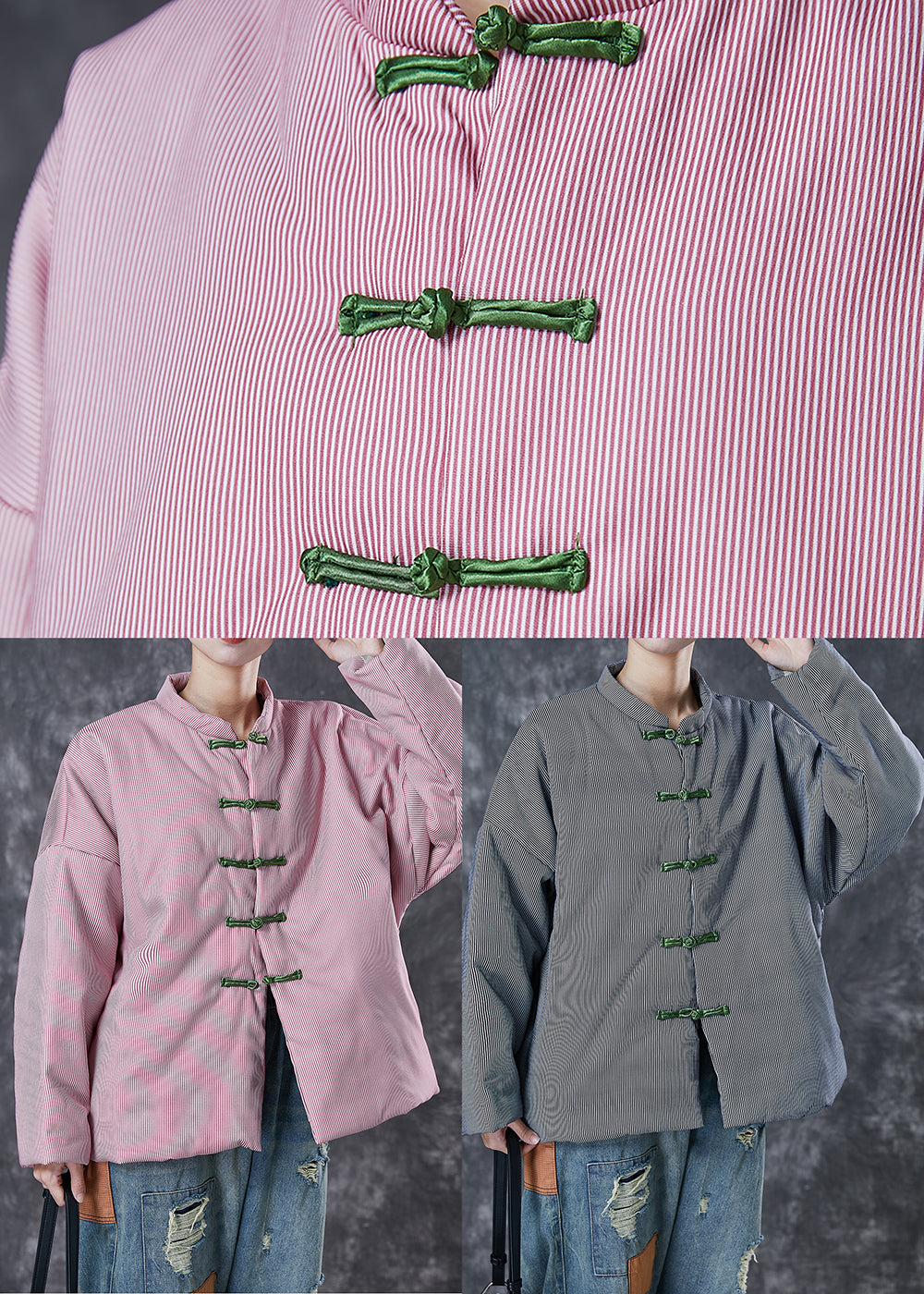 WW | Striped fine cotton filled jackets with Chinese knot Winter