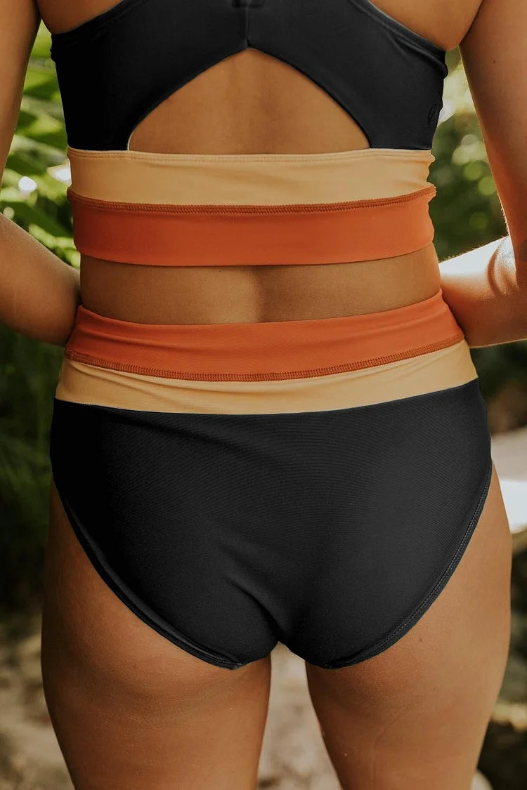 WW | Hoch Tailliertes Flaches Rippenkobalt-Cut-Back-Crop-Bikini-Set