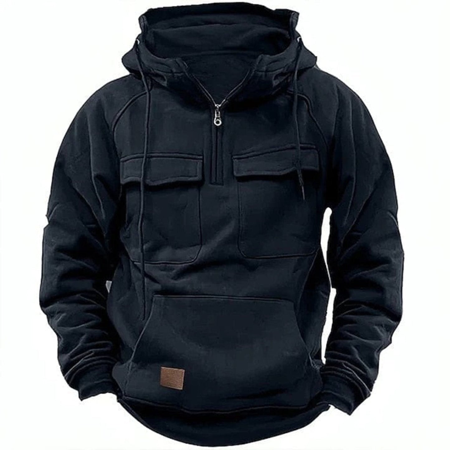 WW |  Herren Hoodie mit halbem Reißverschluss, Fronttaschen & Kapuze - Streetwear für Outdoor & Alltag