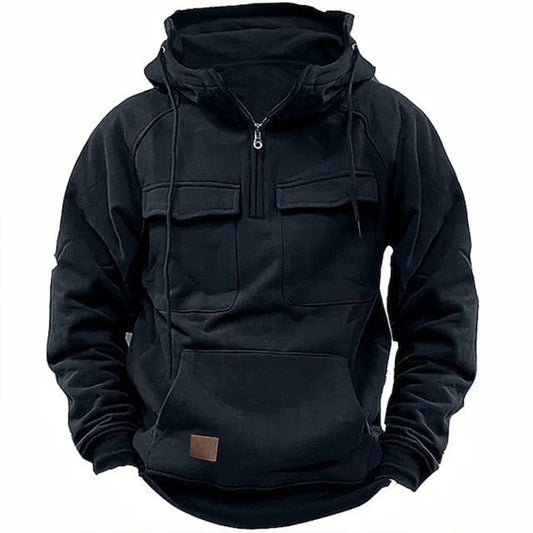 WW |  Herren Hoodie mit halbem Reißverschluss, Fronttaschen & Kapuze - Streetwear für Outdoor & Alltag