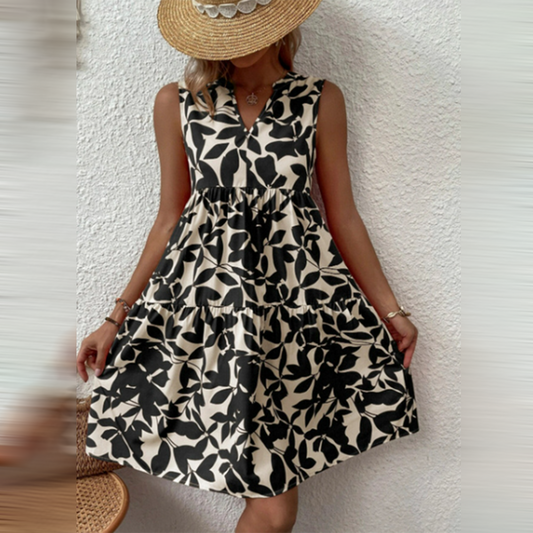 WW | Kleid Ärmellos Boho Stil V-Ausschnitt Lockere Passform Leicht und Atmungsaktiv