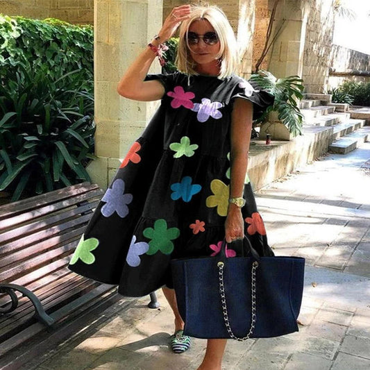 WW | A-line dress Knee-length Short-sleeve Floral appliqué Lightweight