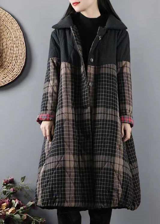 WW | Grüne Taschen Karo Patchwork Feine Baumwollgefüllte Mäntel Winter