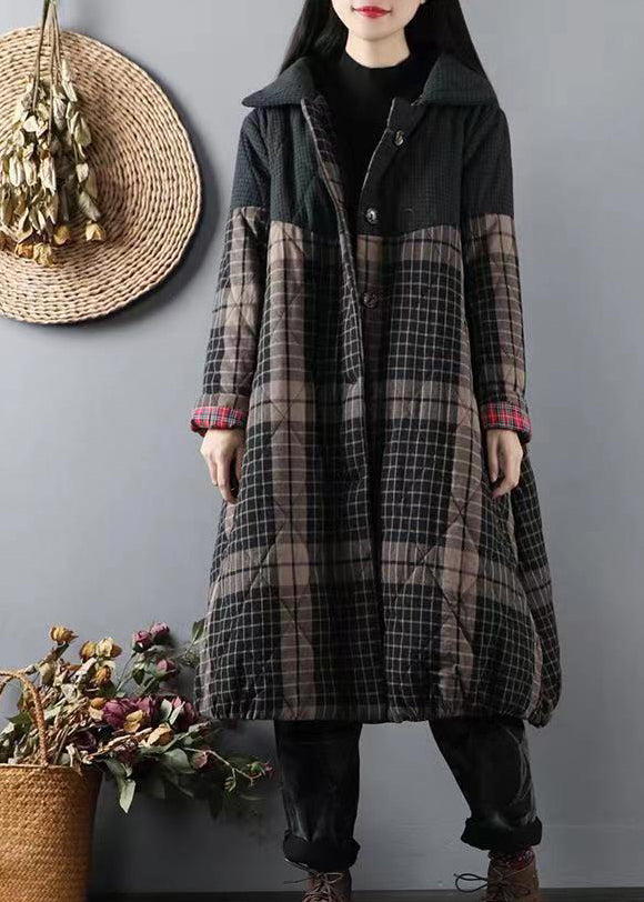 WW | Green Plaid Patchwork Fine Cotton-Padded Coats Winter