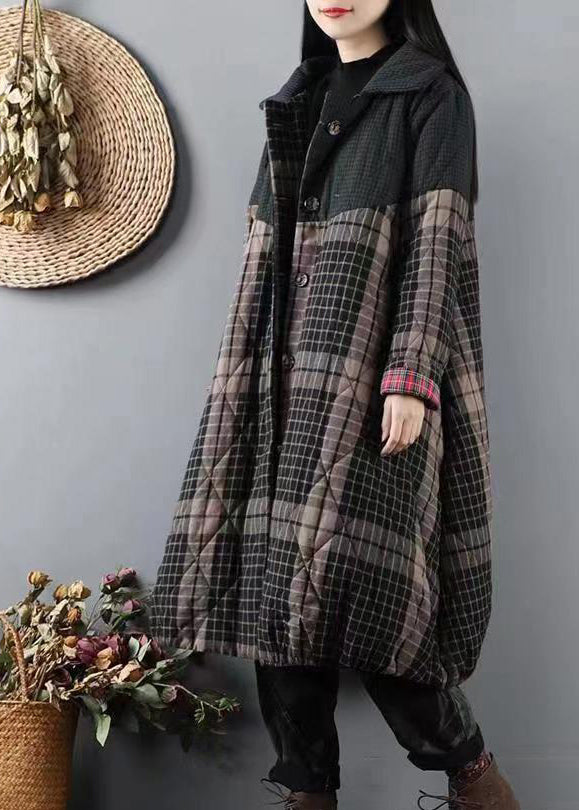 WW | Green Plaid Patchwork Fine Cotton-Padded Coats Winter