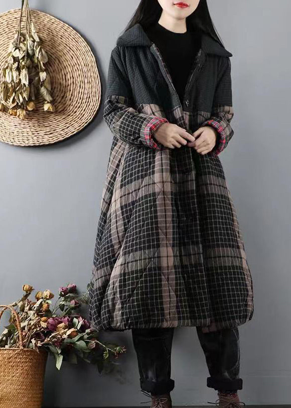 WW | Green Plaid Patchwork Fine Cotton-Padded Coats Winter