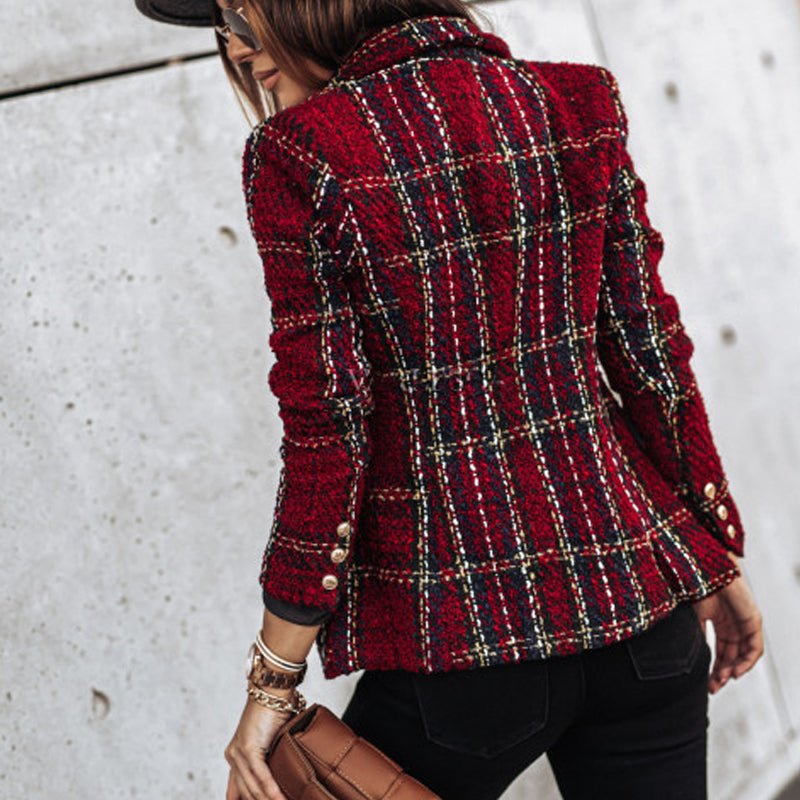 WW | Damen Elegant Doppelreiher Karierter Damenjacke