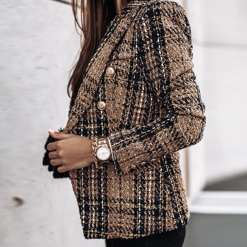 WW | Damen Elegant Doppelreiher Karierter Damenjacke