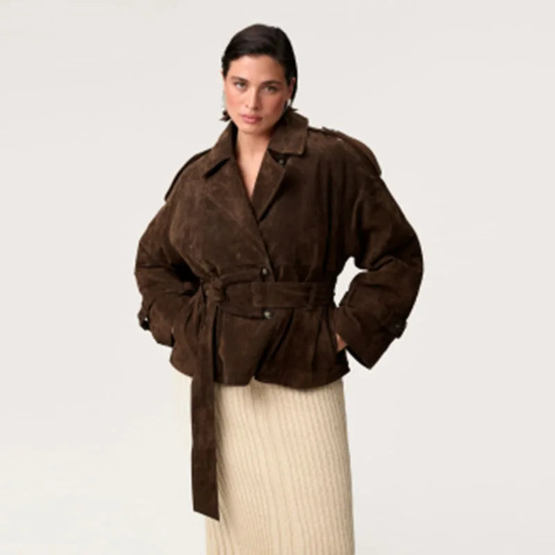 WW | Braun Wildlederreversjacke für Damen für Den Herbst