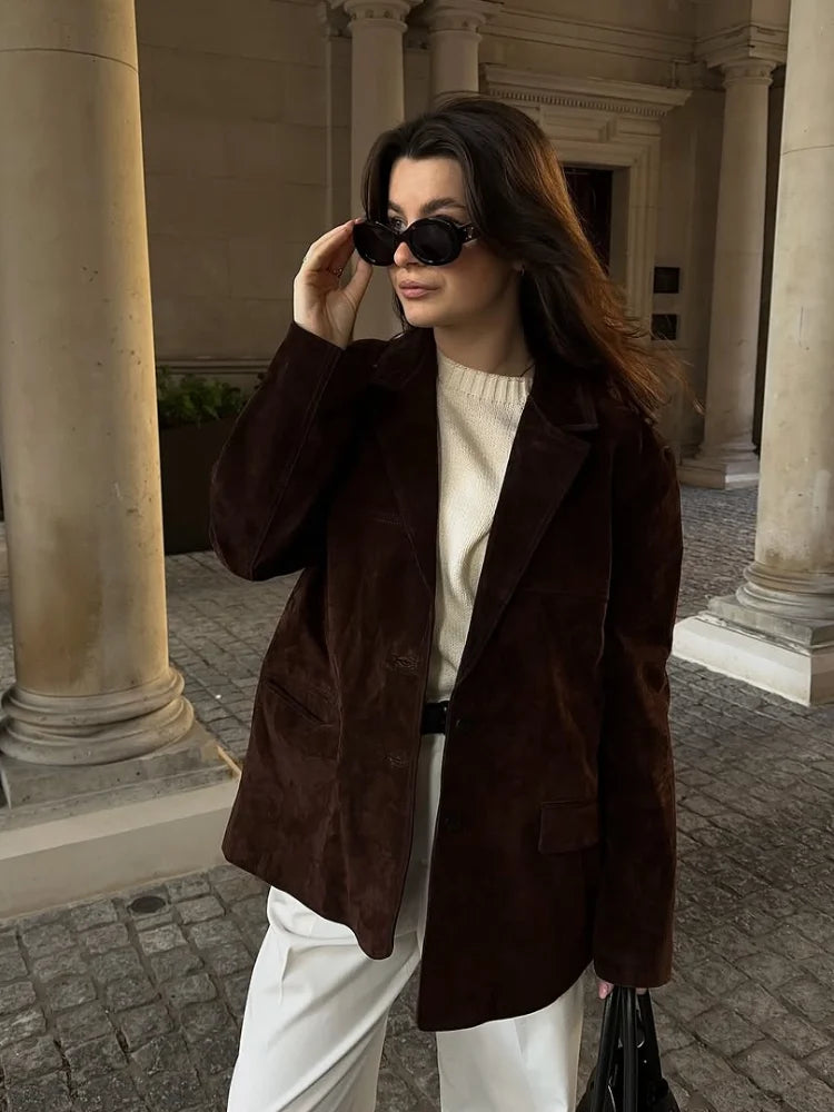 WW | Braun Wildlederreversjacke für Damen für Den Herbst
