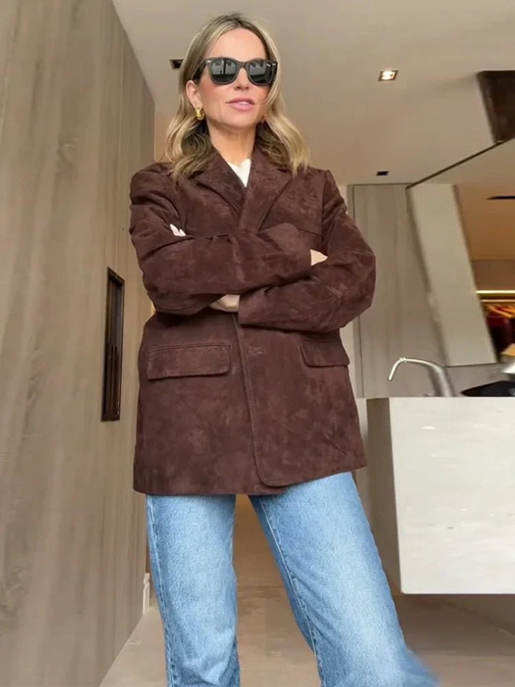 WW | Braun Wildlederreversjacke für Damen für Den Herbst