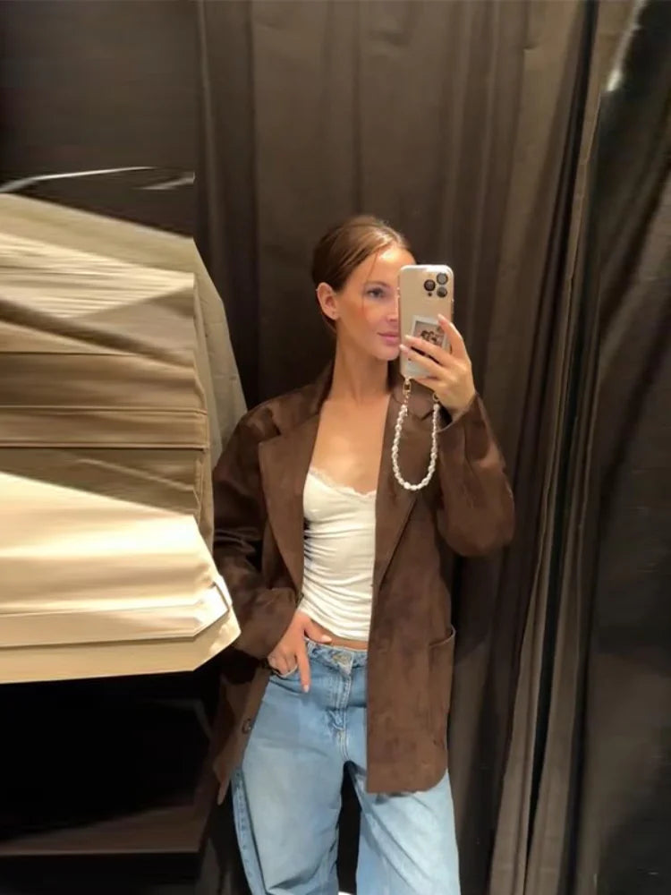 WW | Braun Wildlederreversjacke für Damen für Den Herbst