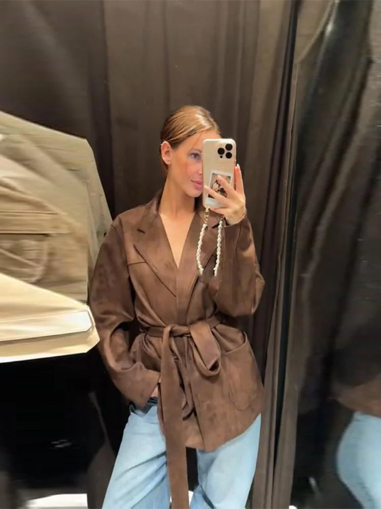 WW | Braun Wildlederreversjacke für Damen für Den Herbst