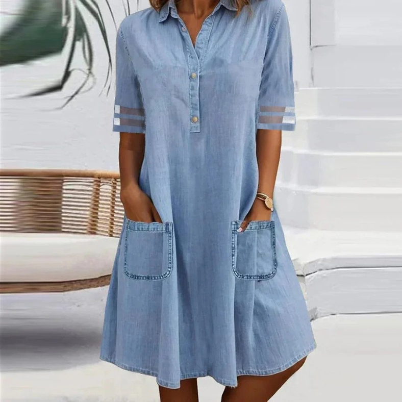 VanDeZaar® | Chloé – Denim Mini Dress with Side Pockets