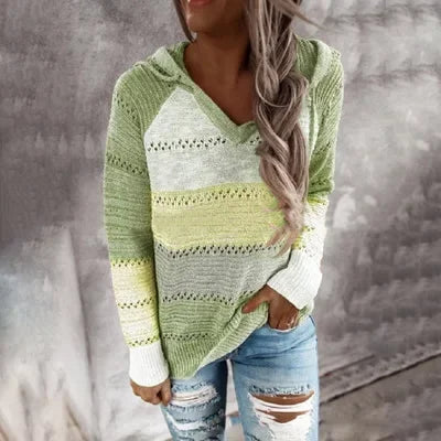 WW | Gestrickter Kapuzenpullover mit Streifen