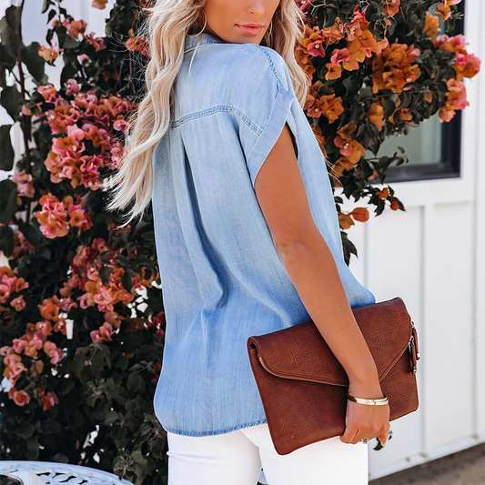 WW | Stylische Damenjeansbluse mit Kurzen Ärmeln
