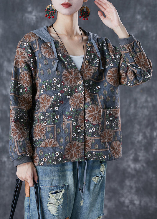 WW | Graue Patchwork Baumwolljacken Kapuze Druck
