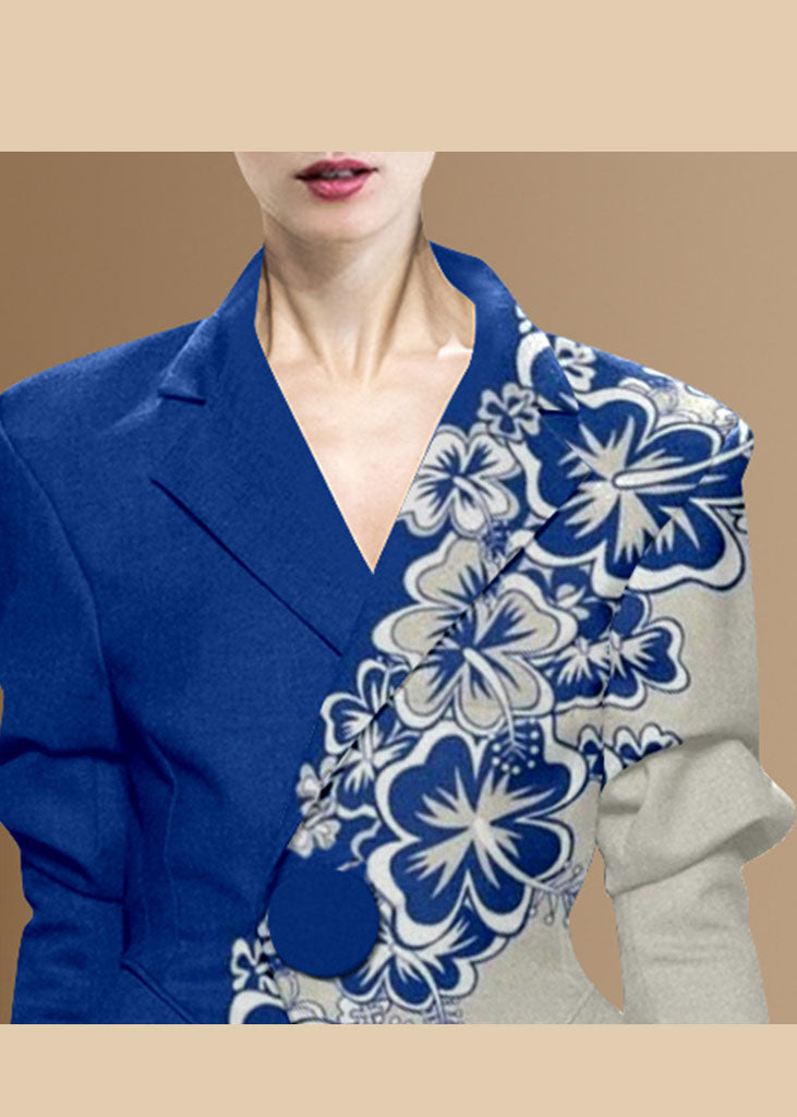 WW | Gray Print Slim Fit Coats with Button Peter Pan Collar Long Sleeves