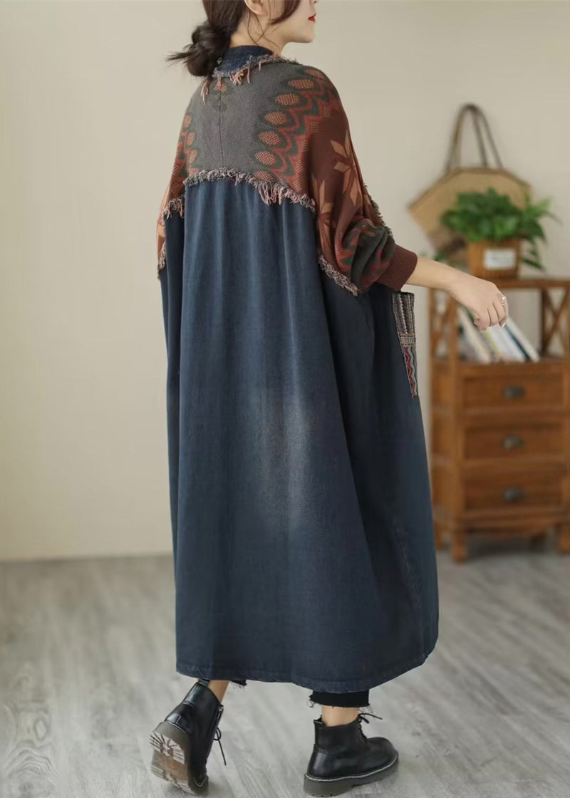 WW | Patchwork Denim Long Coats V-Neck
