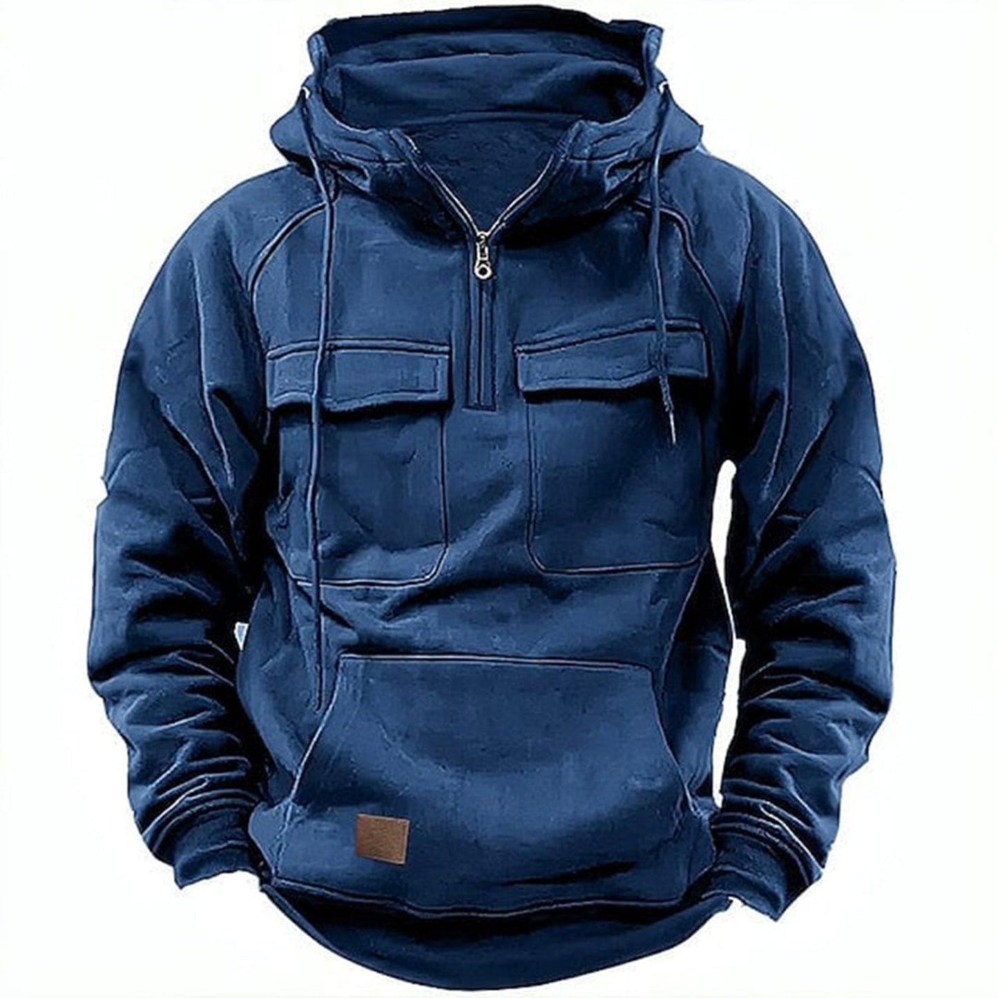 WW |  Herren Hoodie mit halbem Reißverschluss, Fronttaschen & Kapuze - Streetwear für Outdoor & Alltag