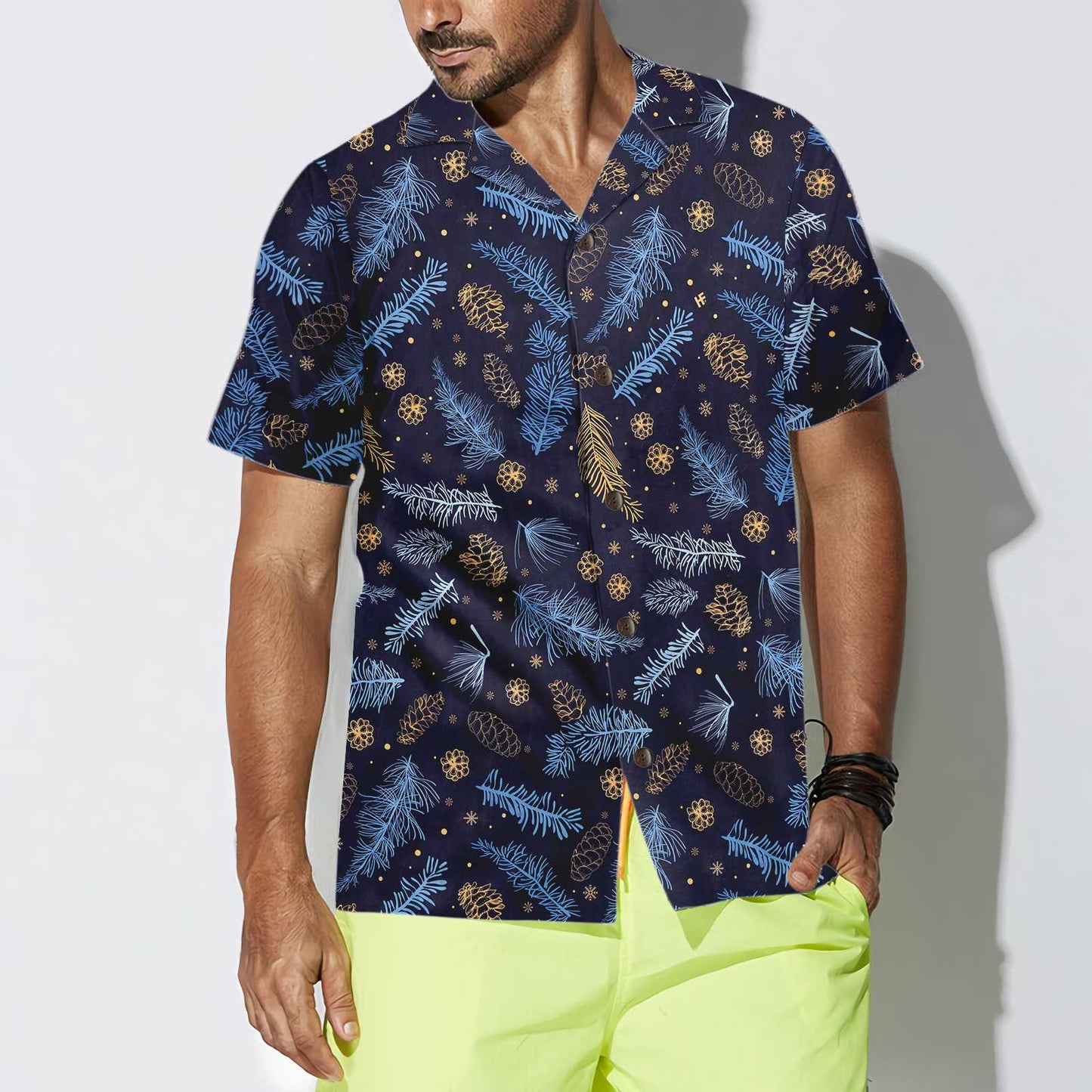 WW | Blau-weißer Winter Natur Hawaiian Shirt, Festliches Weihnachtshemd, Bestes Geschenk für Weihnachten
