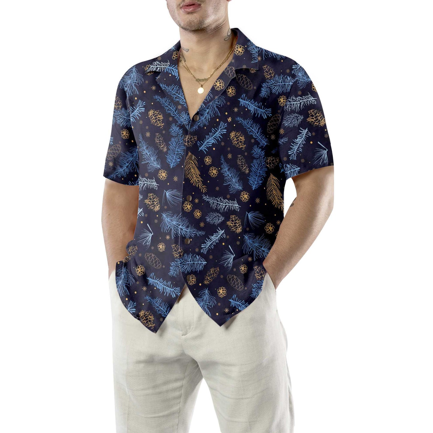 WW | Blau-weißer Winter Natur Hawaiian Shirt, Festliches Weihnachtshemd, Bestes Geschenk für Weihnachten