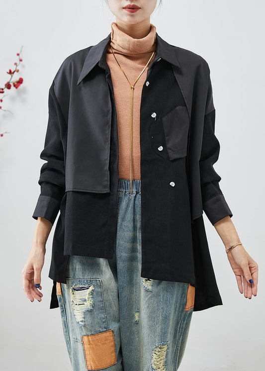 WW | Schwarze asymmetrische Patchwork Jacken aus Baumwolle mit offenem Rücken
