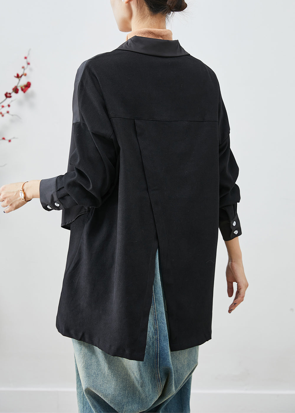 WW | Black asymmetrical cotton patchwork jackets with open back