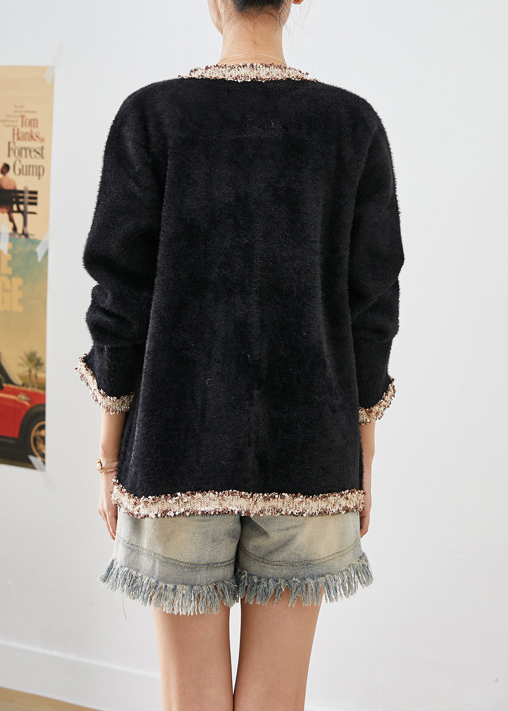 WW | Black Double-Breasted Patchwork Minky Velour Coats