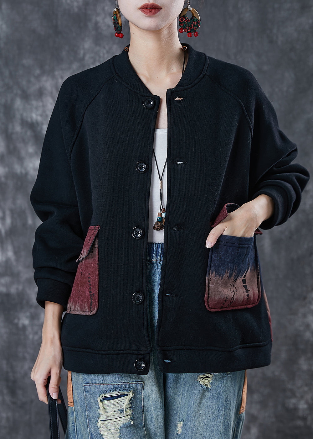 WW | Black Oversized Warm Fleece Jackets Winter