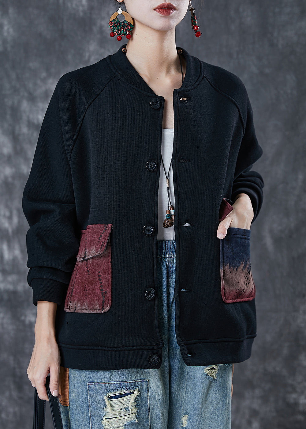 WW | Black Oversized Warm Fleece Jackets Winter