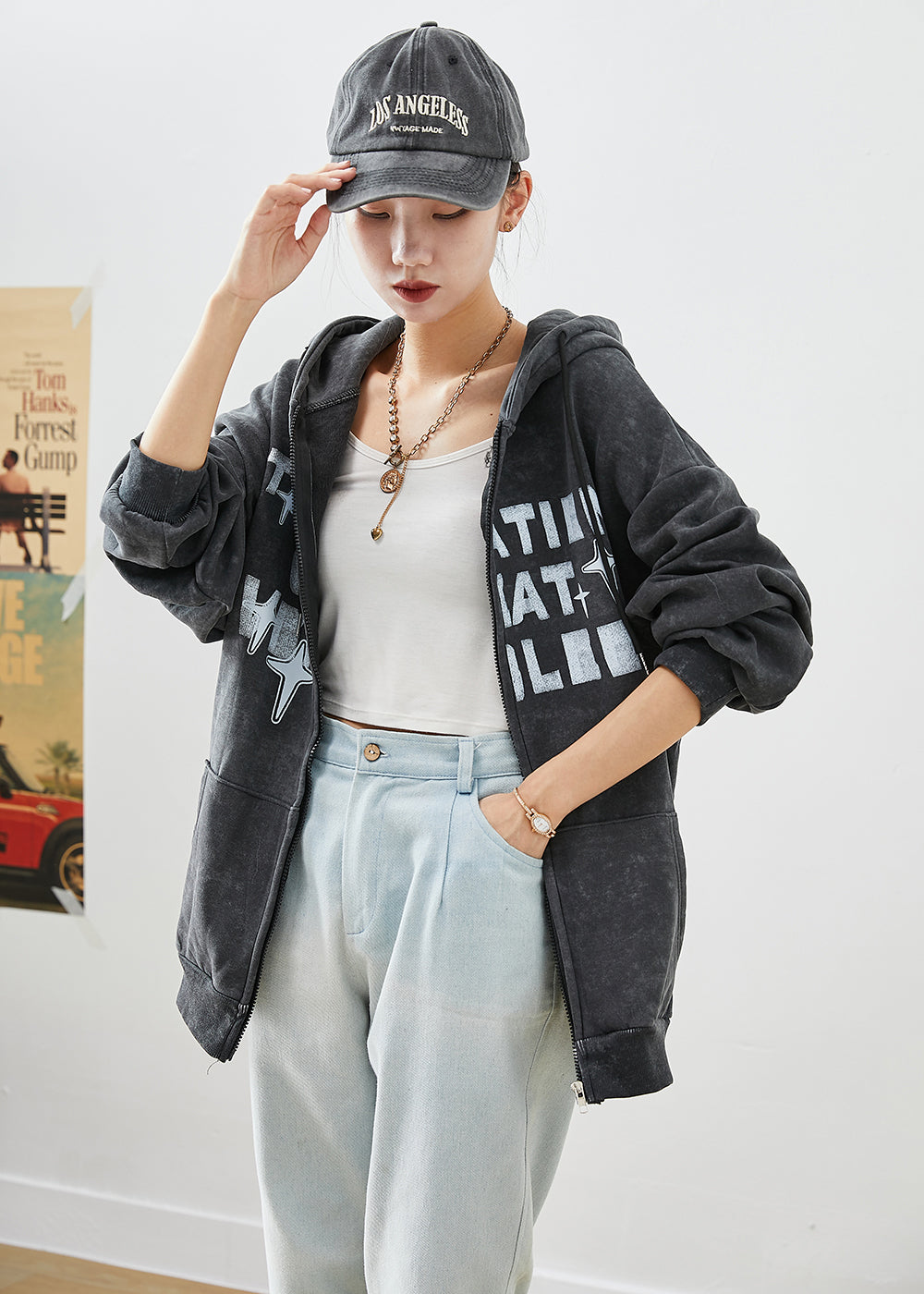 WW | Black Tie-Dye Letter Print Cotton Coats