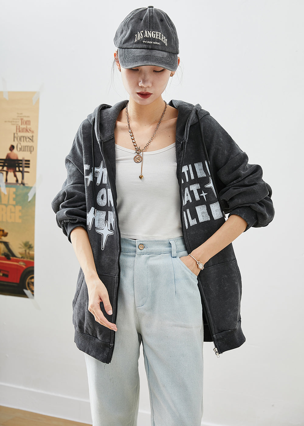 WW | Black Tie-Dye Letter Print Cotton Coats