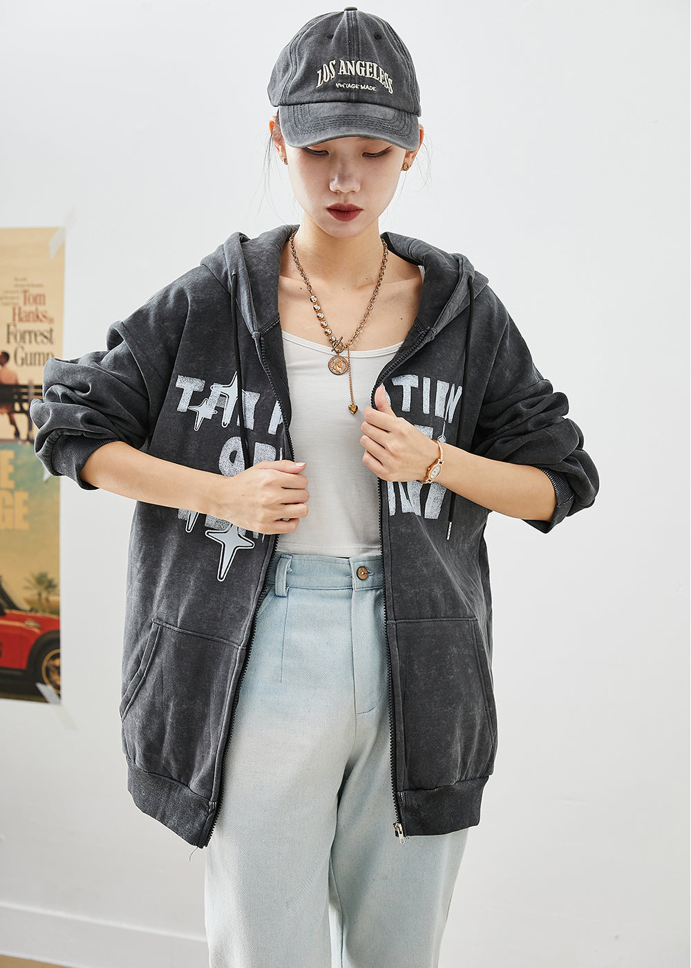 WW | Black Tie-Dye Letter Print Cotton Coats