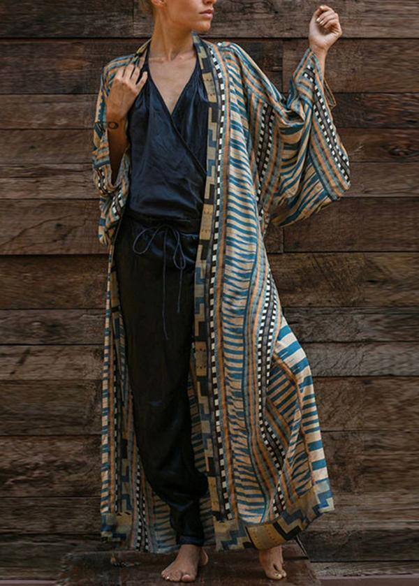 WW | Blauer Geometrischer Druck Kimono Bademantel