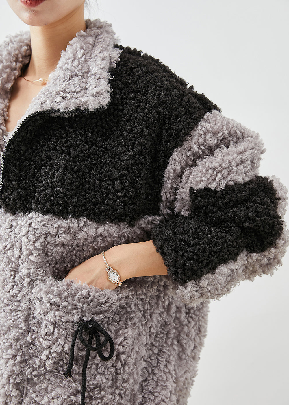 WW | Colorblock Oversized Patchwork Pocket Fleece Jackets Winter