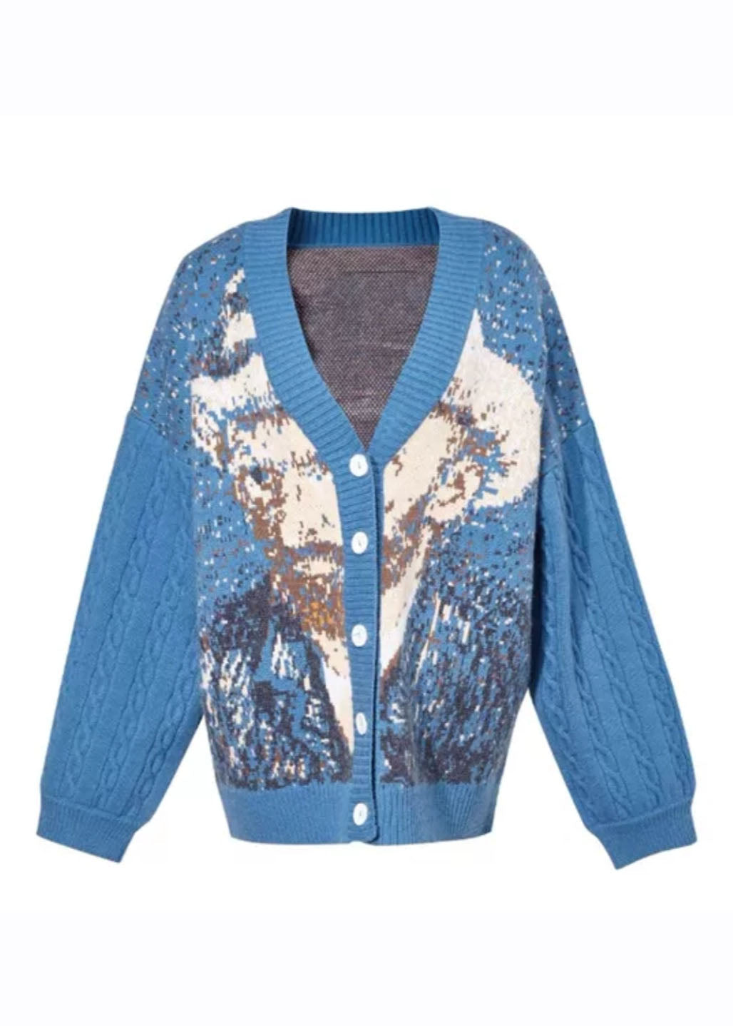 WW | Green Floral Button Cotton Knit Cardigan Coats