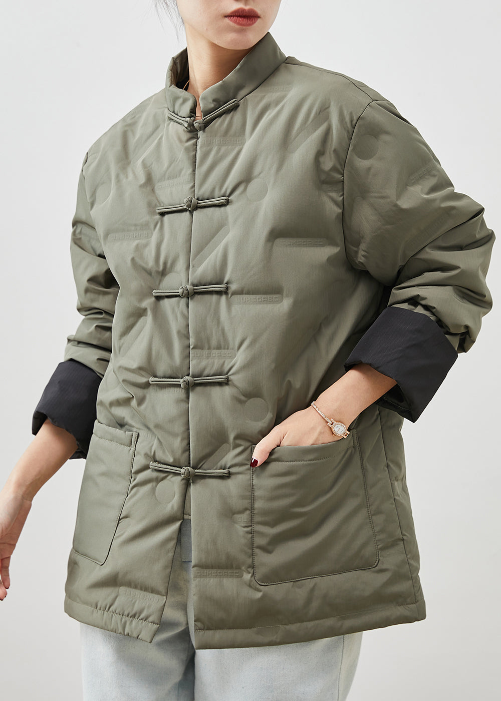 WW | Gray Chinese button fine cotton-padded jackets