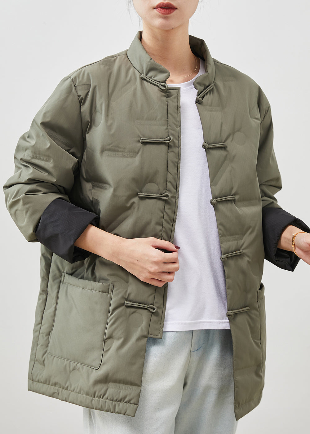 WW | Gray Chinese button fine cotton-padded jackets