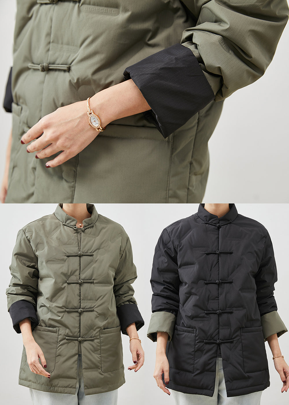 WW | Gray Chinese button fine cotton-padded jackets