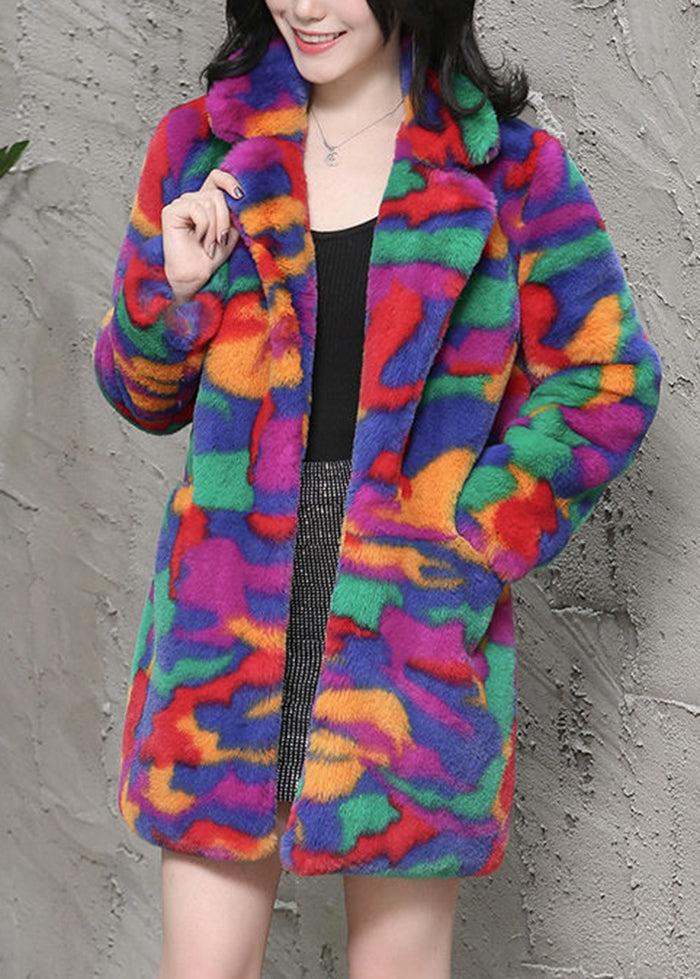 WW | Multi-color Oversized Tie-Dye Faux Fur Jackets Winter